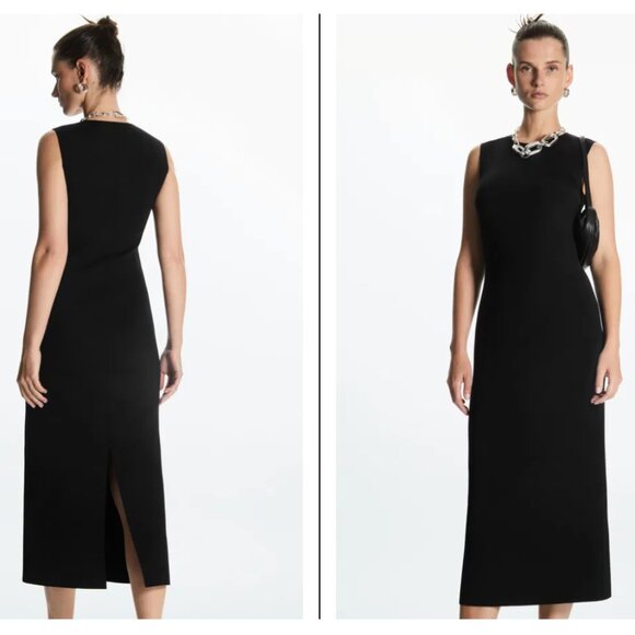 NEW COS Scuba Midi Sleeveless Dress - Black - Picture 1 of 6